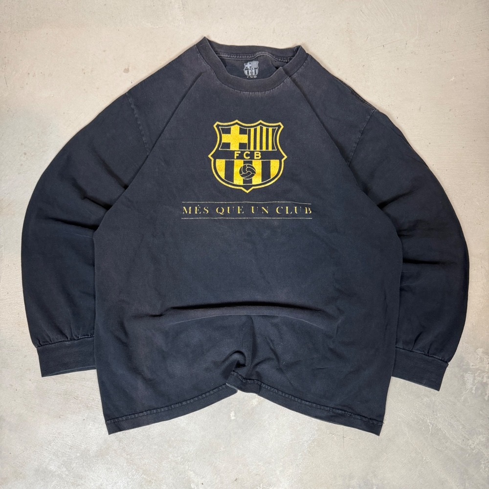 vintage 2002 FC Barcelona Long Sleeve Shirt Large Black motto Soccer FCB Crest